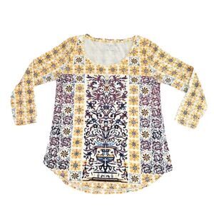 EC LUCKY BRAND BOHO LONG SLEEVE PRINTED TOP SZ.M